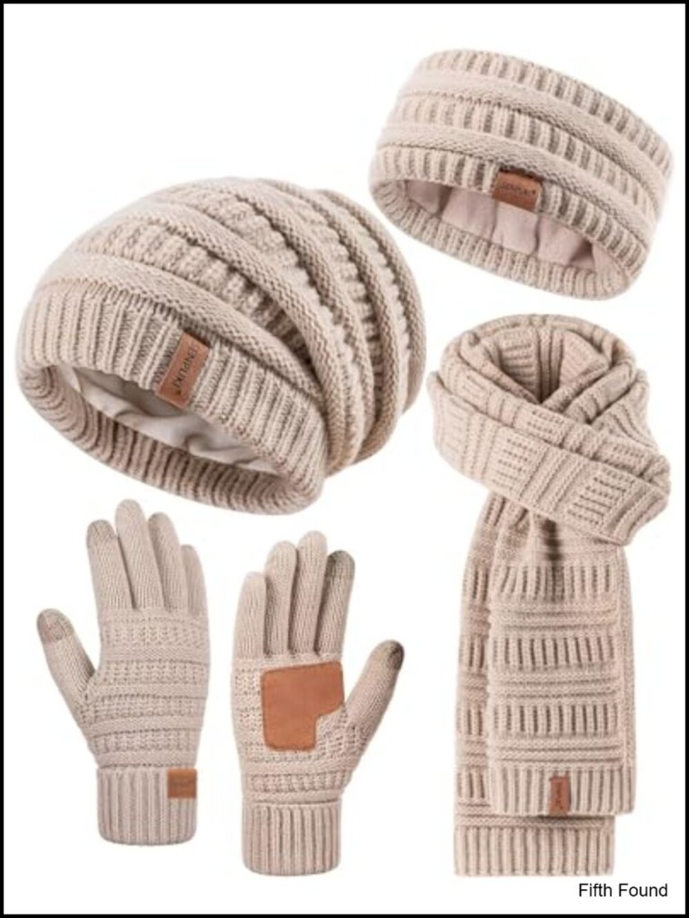Fleece Lined Winter Accessories Set, Slouchy Beanie Scarf Gloves Headband 4